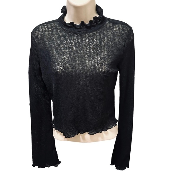 TWIIN frill mesh top flare sleeve sheer crop Princess Polly Medium - Picture 2 of 5